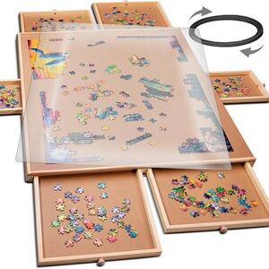 Jumbo Wooden Puzzle Board with Drawers & rotates 35 x 26”